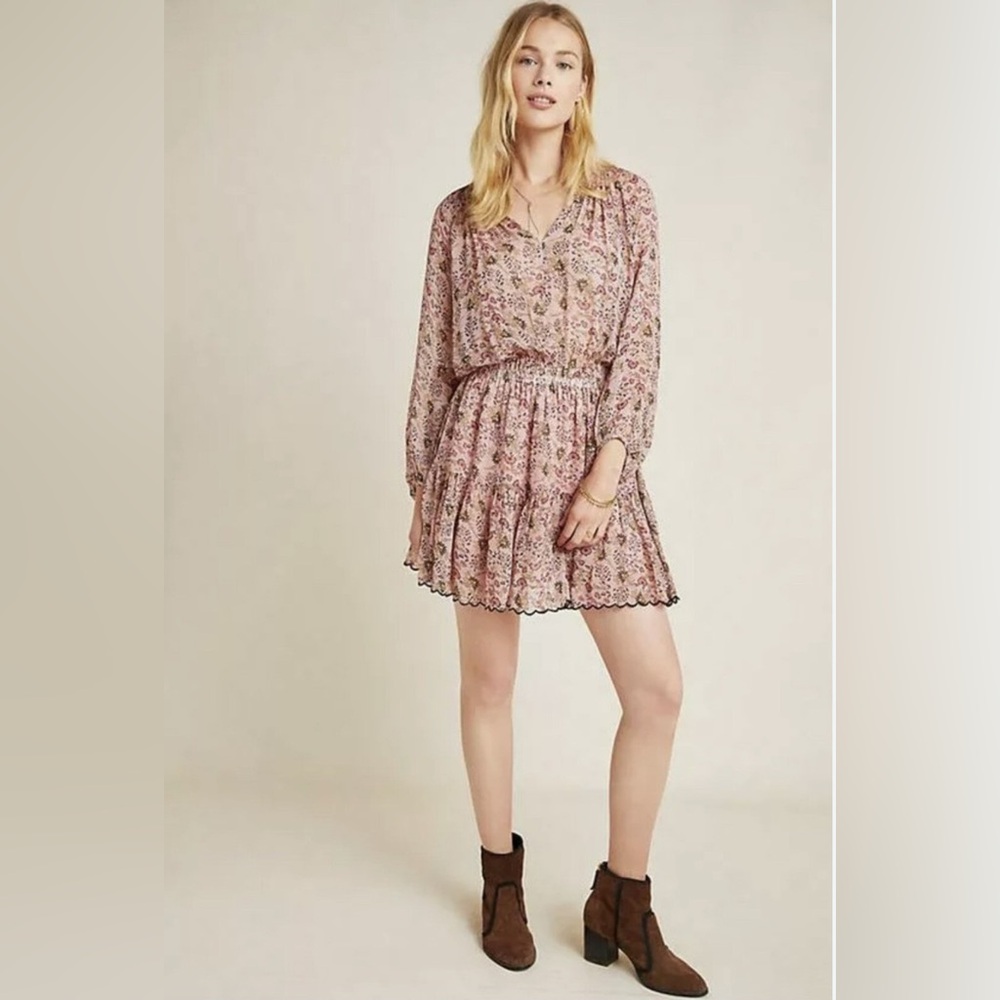 Velvet by Graham & Spencer Pink Tiered Long Sleeve Dress
